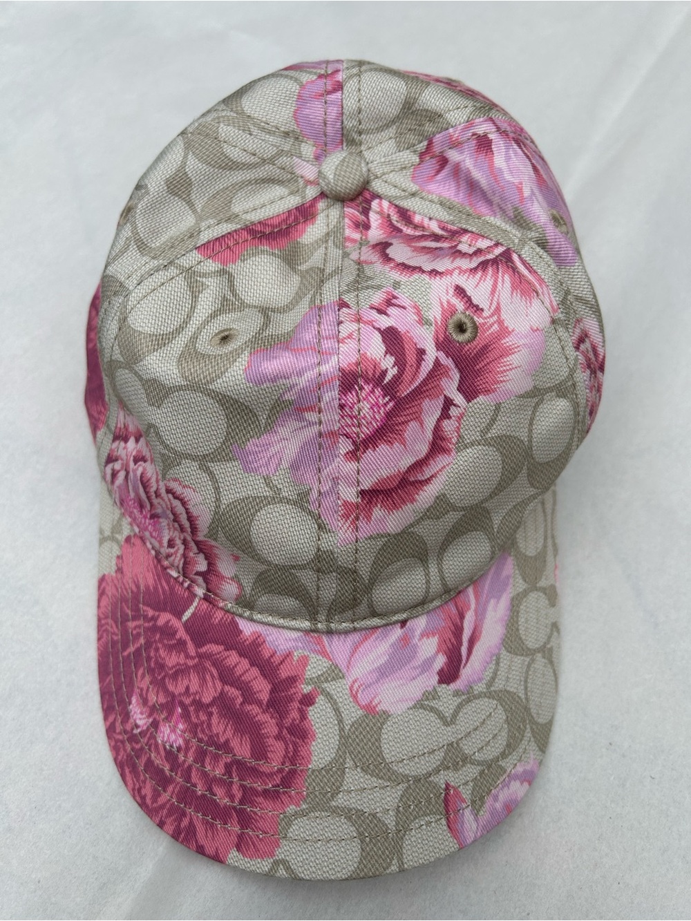 COACH HAT WITH SIGNATURE KAFFE FASSETT PRINT PINK FLORAL LEATHER BASEBALL